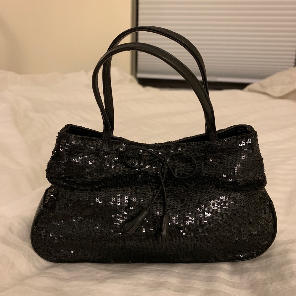 Anya hindmarch black sequin mini evening bag